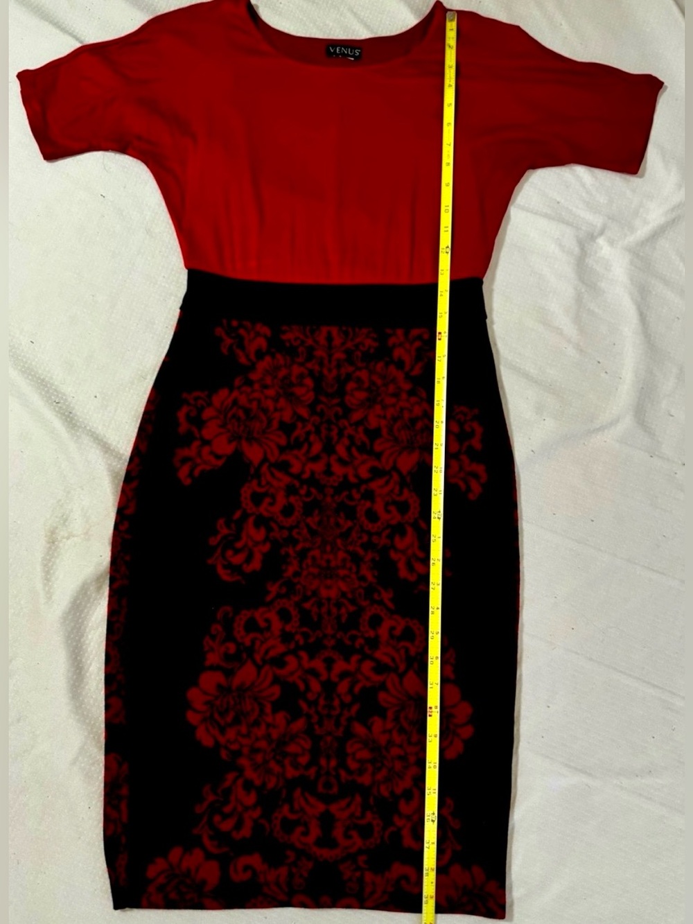 VENUS Colorblock Floral Damask Sheath Bodycon Dress Red Black - Size Small - Picture 13 of 13